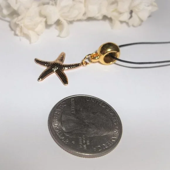 Gold Starfish Necklace Beach Theme Charm Pendant Medallion Cord Necklace A590 - Picture 4 of 10